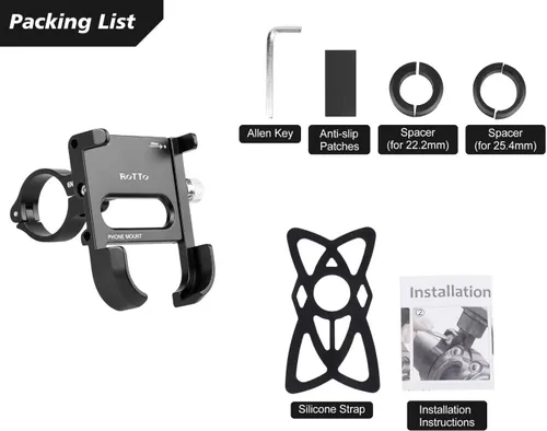 Miniatura 6 de ROTTO Soporte de teléfono para bicicleta, soporte para teléfono celular, todo de aluminio con rotación de 360 ° ajustable