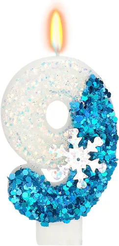 Miniatura 19 de Velas temáticas de cumpleaños de nieve congelada, vela de cumpleaños número 4 para suministros de fiesta, decoración de fiesta de cumpleaños Azul