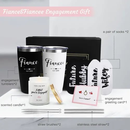 Miniatura 6 de Frerdui Regalos de compromiso para parejas, regalos de compromiso para parejas recién comprometidas, juego de regalo de vaso de compromiso de vino
