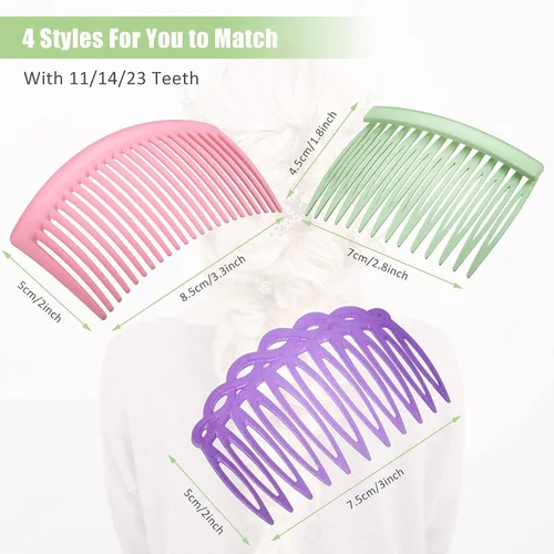 Miniatura 6 de Juego de 30 peines laterales franceses coloridos para el cabello, accesorios de peine giratorio de plástico para mujeres, 3 estilos