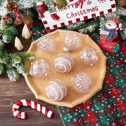 Miniatura 3 de 12 unidades de esferas de Navidad de adorno en oro rosa, irrompibles, de plástico transparente, grandes, decoración para árbol de Navidad, delicados