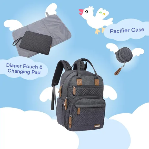 Miniatura 4 de iniuniu Mochila para pañales, kit 4 en 1, bolsas de bebé unisex grandes para niños y niñas, mochila de viaje impermeable con bolsa para pañales