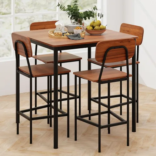 Miniatura 11 de KOTEK Juego de mesa de comedor de 5 piezas, mesa de cocina industrial y sillas para 4, juego de comedor que ahorra espacio con taburetes de bar
