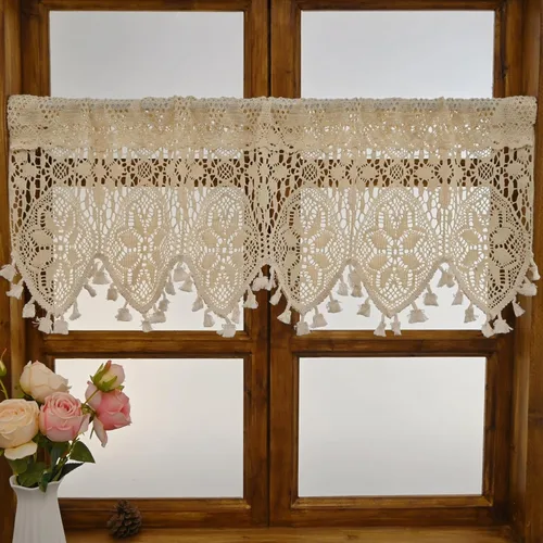 Miniatura 2 de Cenefa de cortina de ganchillo retro para ventana de cocina, cortinas bohemias para decoración de café, bolsillo para barra, cortinas cortas