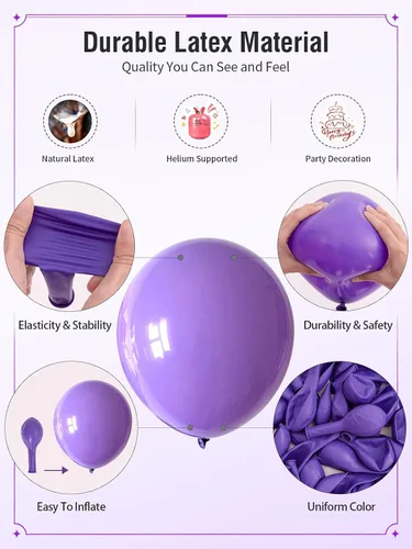 Miniatura 6 de Globos morados, 60 globos de látex de color morado claro y perla metálica, globos de confeti para cumpleaños, baby shower, despedida de soltera