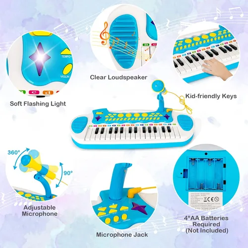 Miniatura 3 de Costzon Juguete de teclado de piano de 24 teclas para niños, instrumento musical electrónico para niños pequeños, juguete educativo con micrófono