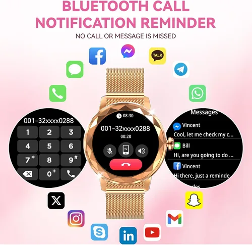 Miniatura 3 de Reloj inteligente para mujer con llamada de marca/respuesta, reloj de fitness ajustable de 1.2 pulgadas con monitor de sueño de frecuencia cardíaca