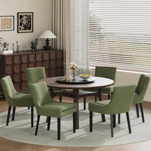 Miniatura 26 de COLAMY Juego de 2 sillas de comedor tapizadas con respaldo medio y patas de madera, sillas auxiliares modernas para sala de estar/comedor