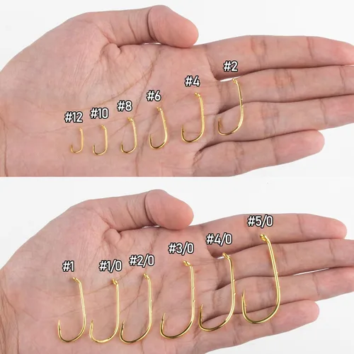 Miniatura 9 de Dr.Fish Paquete de 100 ganchos para cebo, ganchos de pesca de agua dulce dorados, compensados, para aparejos de lucioperca, arnés de oruga