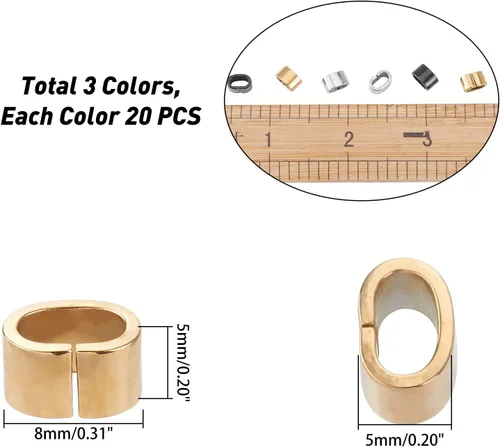 Miniatura 4 de PH PandaHall Dijes deslizantes de acero inoxidable con conector rápido de cuerda, clips de cuerda de cuero, deslizador de agujero grande, cuentas