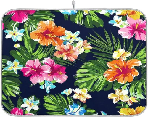 Tarity Tapete de secado de platos de flores tropicales coloridas para encimera de cocina, absorbente, resistente al calor, tapete escurridor de