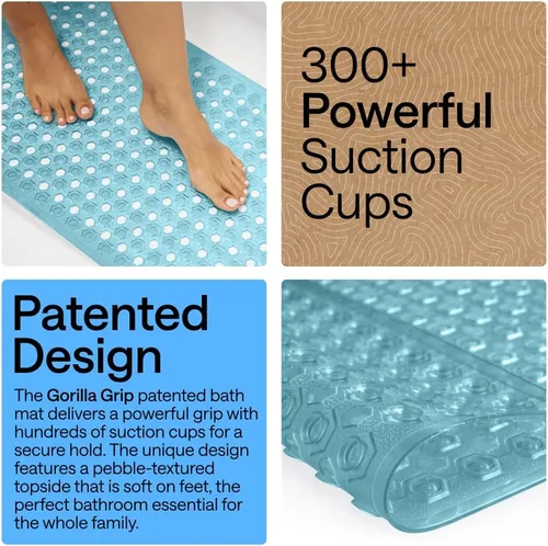 Miniatura 3 de GORILLA GRIP Alfombrilla patentada para bañera y ducha, lavable a máquina, con ventosas y orificios de drenaje para mantener las bañeras limpias