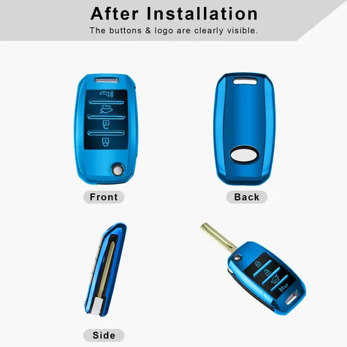 Miniatura 2 de QBUC para funda de llavero de KIA con llavero para 2013 2014 2015 2016 2017 Kia Sorento Sedona Soul Rio etc (Llavero plegable/doblado)(Azul)