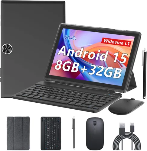 BYANDBY Android 14, Tablet 2 en 1 con teclado, tabletas de 10 pulgadas, 8GB+64GB/1TB expandible, 2.4G+5G+Wi-Fi 6, cámara dual, 6000 mAh, BT, GMS,