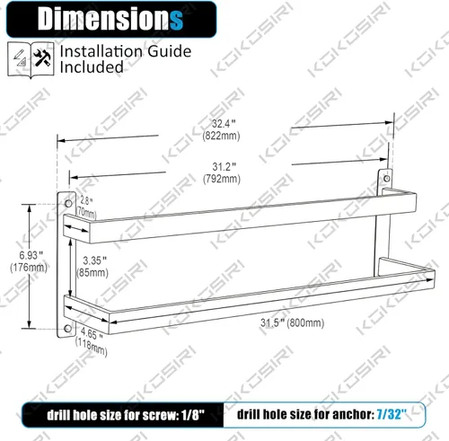 Miniatura 2 de KOKOSIRI Barras para Toallas Portadores de Toallas de Baño 32 Pulgadas Cromado Baño 2 Niveles Escalera Rieles para Toallas Montado en Pared Estantes