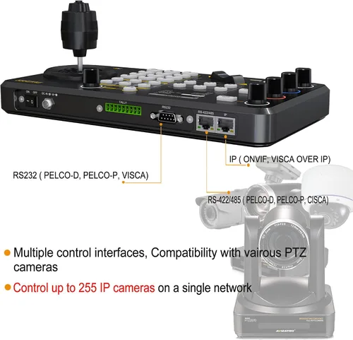 Miniatura 2 de AVMATRIX IP y serie PTZ-Camera-Controlador PoE NDI PTZ Controlador Teclado con 4D Joystick para transmisión en vivo, PTZ Teclado de red Visca PELCO