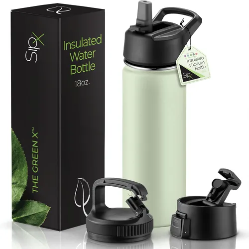 Miniatura 53 de SIPX™ Botella de Agua Aislada de 18 oz con 3 Tapas – Acero Inoxidable a Prueba de Fugas, Triple Aislamiento – Frío 24 Horas/Caliente 12 Horas