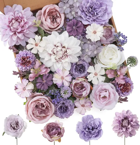 Miniatura 13 de Floweroyal Flores Artificiales Rosadas Flores de Rosa Falsas Dalia con Tallos para Ramos de Novia de Boda DIY, Baby Shower, Arreglo Floral, Centros