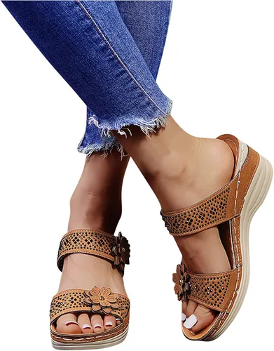 Miniatura 2 de Sandalias ortopédicas para mujer, pantuflas para caminar con soporte de arco, sandalias casuales antideslizantes B9# Marrón