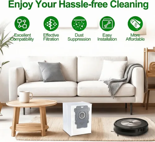 Miniatura 7 de Paquete de 12 Bolsas de Aspiradora Compatibles con iRobot Roomba i3+, i4+, i5+, i6+, i7+, i8+, j5+, j6+, j7+, j8+, j9+, s9+, Bolsas de Repuesto