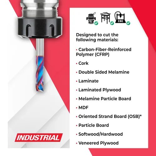 Miniatura 3 de Amana Tool Spektra Extreme Tool Life - Broca de router espiral de compresión CNC de carburo sólido, 46010-K, 3/8 D x 1-1/8 CH x 3/8 vástago x 3