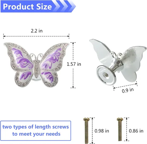 Miniatura 2 de Pomos de mariposa para gabinete, 6 pomos de mariposa de un solo agujero, tiradores decorativos para puerta, gabinete, cajón, armario, muebles