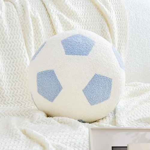 Uvvyui Almohada de fútbol de fútbol, redonda, estética, decoración del hogar, almohada decorativa suave para fútbol, pelota deportiva de fútbol, Azul
