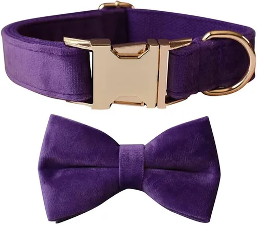 Miniatura 18 de Love Dream Collar de corbatín para perro, Collares de terciopelo para perros con corbatín desmontable y hebilla de metal, Collares de corbatín Verde