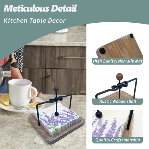 Miniatura 4 de Servilletero de madera rústica para mesa, decoración de mesa de cocina de granja, servilletero plano con brazo y asa con peso para el hogar, cocina