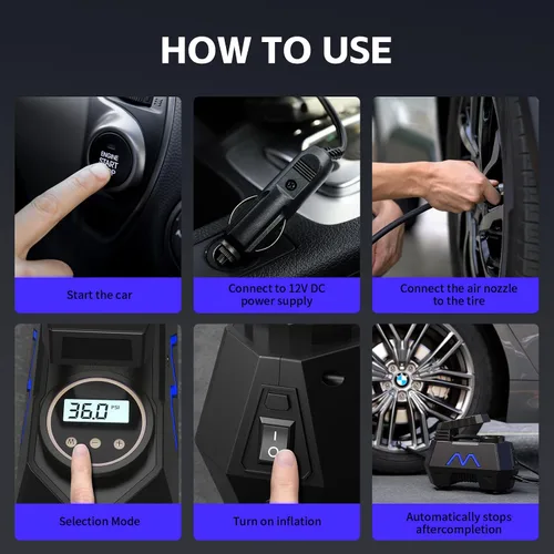 Miniatura 6 de Inflador de neumáticos, compresor de aire portátil, bomba de aire para neumáticos de automóvil, cable de 9.84 pies, bomba automática de 12 V CC
