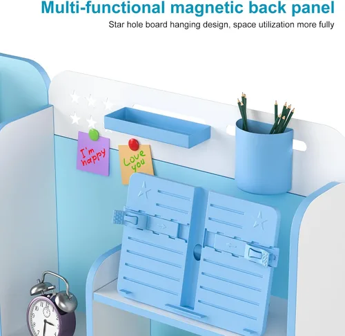 Miniatura 7 de Juego de escritorio y silla para niños, juego de mesa y silla de estudio para adolescentes, escritorio ergonómico para niños y estudiantes, Azul