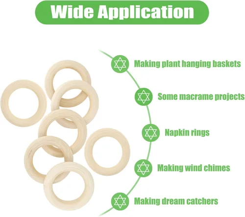 Miniatura 2 de 10 piezas de anillos de madera natural para manualidades, anillos de madera sin terminar para macramé, conectores de madera para colgantes