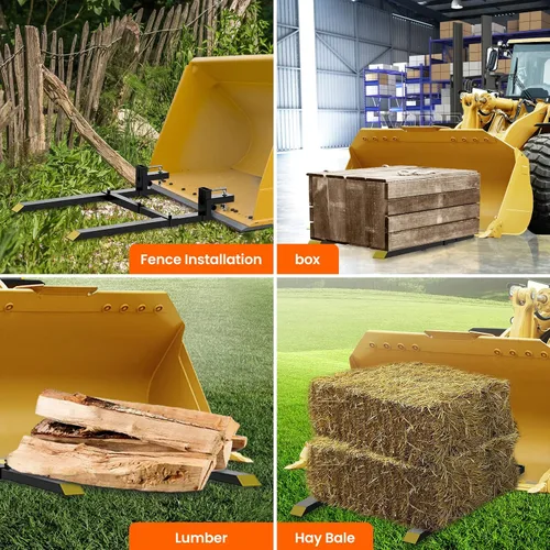 Miniatura 7 de Abrazadera de 2000 libras en horquillas de paleta, estante de horquilla resistente de 43 pulgadas con barra estabilizadora ajustable para tractor