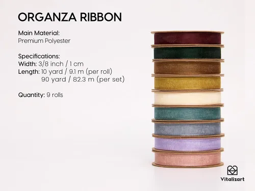 Miniatura 2 de Vitalizart - 3/8" x 90 yardas de cinta de organza, juego de 9 rollos x 10 yardas de cinta transparente para envolver regalos, manualidades, lazos