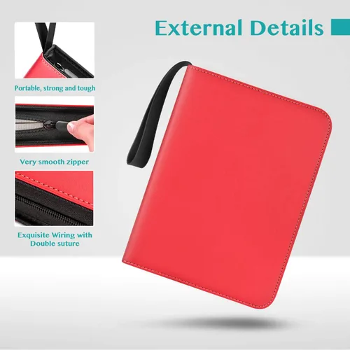 Miniatura 3 de Carpeta de 900 tarjetas de 9 bolsillos compatible con tarjetas intercambiables, estuche de almacenamiento portátil con hojas extraíbles para Rojo