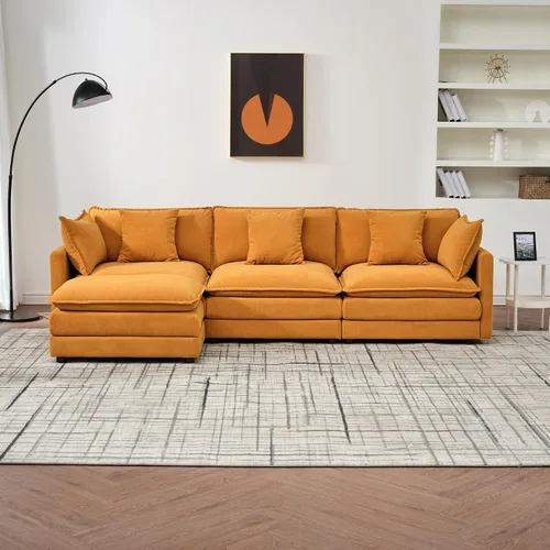 Miniatura 13 de Sofá modular convertible seccional, sofá de 4 asientos en forma de L con diván reversible, sofá de nube de asiento profundo, sofá cama 3 en 1, tela