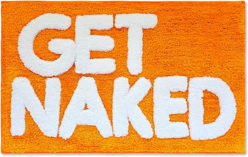 Miniatura 8 de New Mungo Alfombra de baño con texto en inglés «Get Naked», color negro, con letras blancas para decoración de apartamentos, divertida alfombra