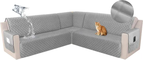 Miniatura 47 de HDCAXKJ Funda seccional de esquina impermeable para sofá de terciopelo en forma de L, fundas para sofá para mascotas, perros, suaves, resistentes