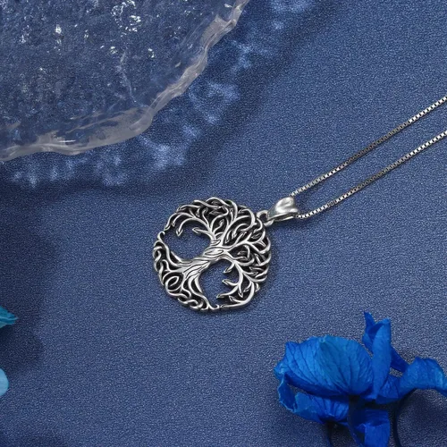 Miniatura 4 de Aniu Tree of Life Necklace for Women, 925 Sterling Silver Mother of Pearl Family Palm Tree Charm Pendant Jewelry for Birthday Christmas Gift
