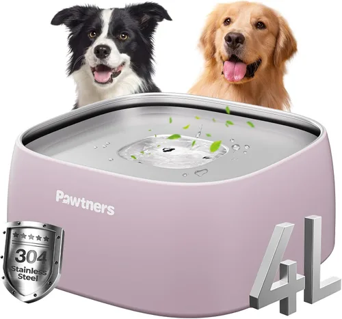 Miniatura 10 de Tazón de Agua Antiderrame Mejorado para Perros, 135oz/4L, Todo de Acero Inoxidable con Base Antideslizante, a Prueba de Derrames para Perros Grandes