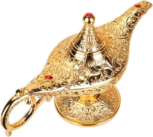 WEISIPU Aladdin Magic Genie Lamps - Lámpara clásica vintage coleccionable para decoración del hogar, fiestas, Halloween y cumpleaños (dorado)