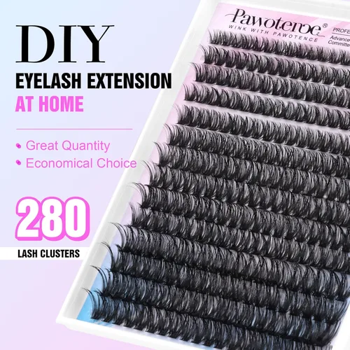 Miniatura 2 de Extensiones de pestañas Pawotence, racimos de 280 piezas, pestañas individuales en racimo, extensiones de pestañas 50D, mezcla de 9-16 mm, racimos