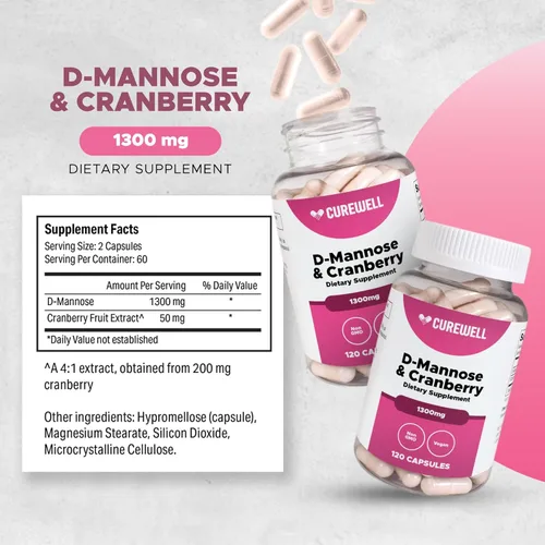 Miniatura 5 de D-manosa y arándano 1300 mg – 120 cápsulas veganas D-manosa con extracto de arándano Suplemento de apoyo para el tracto urinario y la vejiga