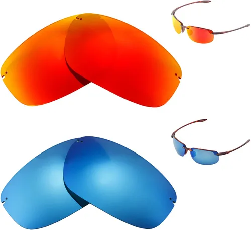 Walleva Lentes de repuesto polarizados rojo fuego + azul hielo para gafas de sol Maui Jim Ho'okipa, Rojo fuego + azul hielo.