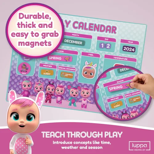 Miniatura 3 de Cry Baby My First - Calendario magnético para niños, aprendizaje atractivo, horario reutilizable y divertido gráfico de tareas, rutina diaria