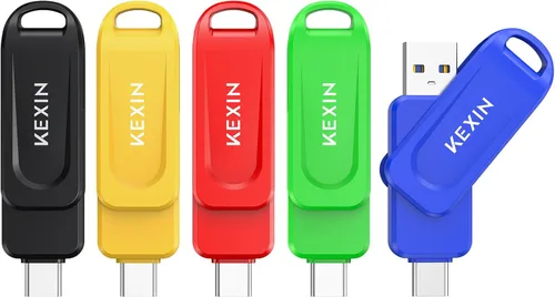 Miniatura 13 de KEXIN Unidad flash dual de 32 GB, paquete de 2 unidades USB-A y tipo C 3.0 100 MB/s, unidad USB giratoria de 32 GB para teléfono inteligente