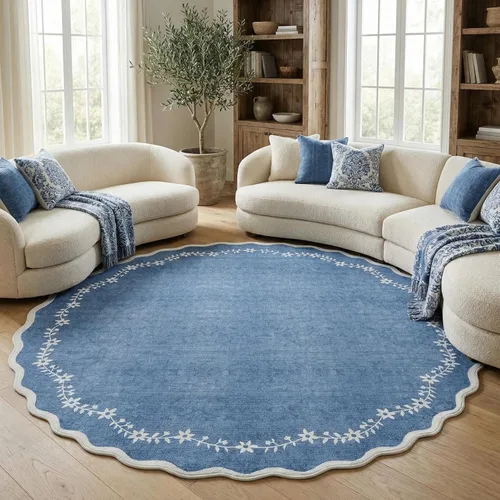 Miniatura 17 de GarveeHome Alfombra de entrada festoneada, 2 x 3, color azul sólido, lavable, alfombra floral para entrada interior, alfombra floral antideslizante