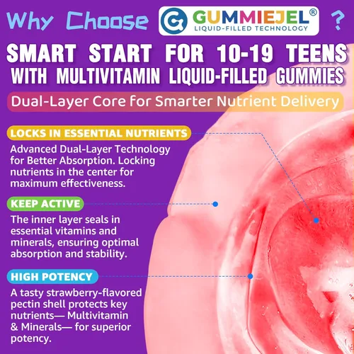 Miniatura 8 de Nextdia Gomitas multivitamínicas rellenas para adolescentes y niñas de 12 a 17, 18 y 19 años, multivitamínico para niños mayores de 10 años