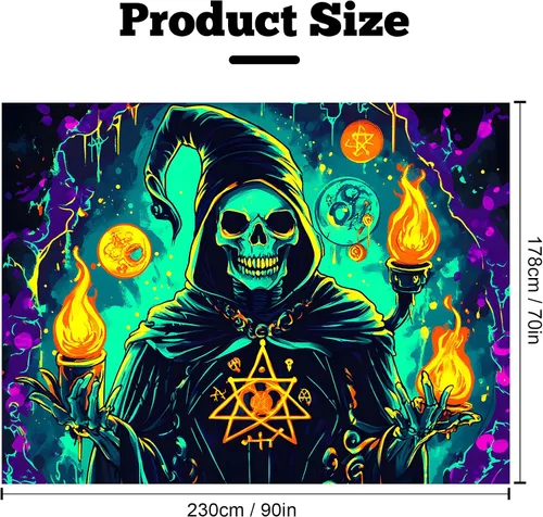 Miniatura 6 de BVBOX Tapiz de Halloween con luz negra, reactivo a los rayos UV que brilla en la oscuridad, póster de tapiz trippy con luz negra para sala de estar