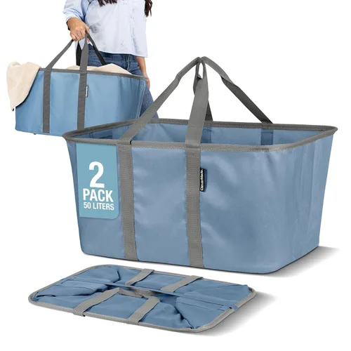 CleverMade Bolsa plegable para la ropa sucia - Denim Carbón 2-Paquete 50L - Contenedor plegable de organización de almacenamiento para ropa, Denim